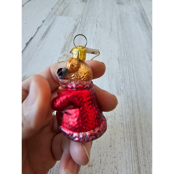 Vintage glass bear stocking ornament set presents glitter gold red Xmas tree - Picture 12 of 14